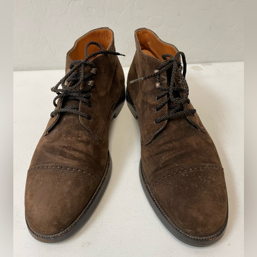 Salvatore Ferragamo Made in Italy Cap Toe Ankle Boots in Snuff Suede Size 8 1/2‎